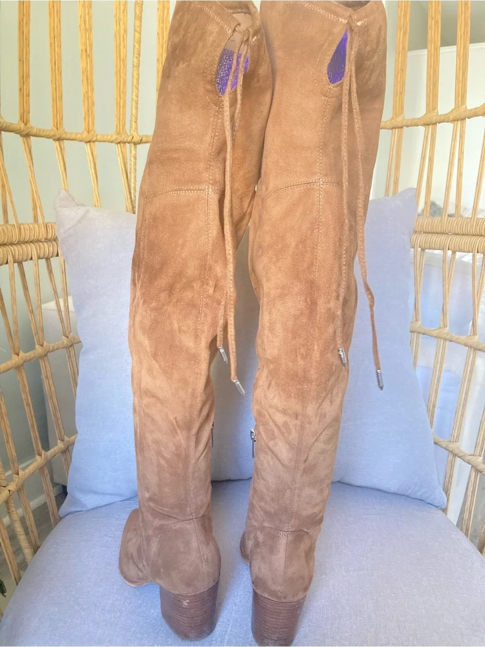 Marc Fisher LTD Over The Knee Suede Boots Tan 8M Block Heel